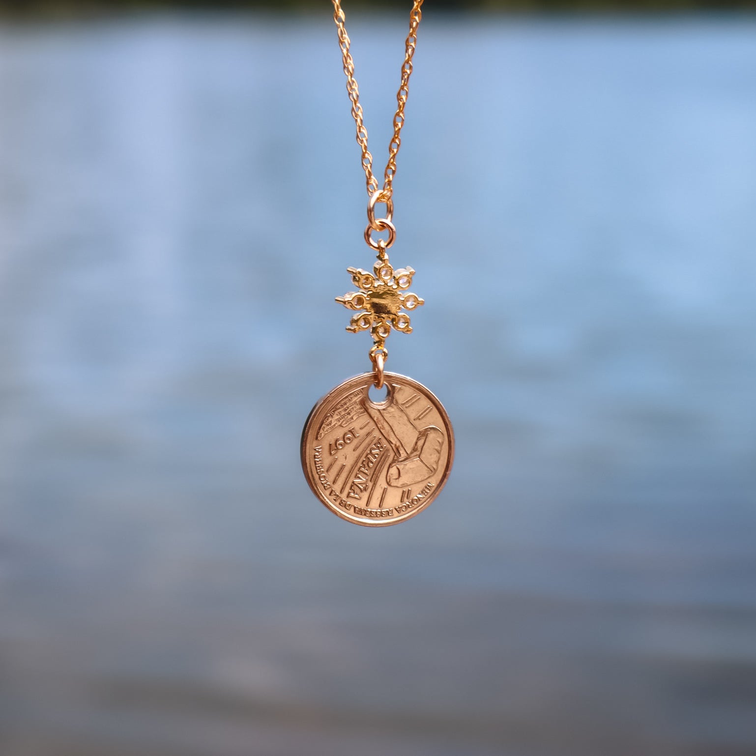 Spain Coin | Sunburst Charm Necklace