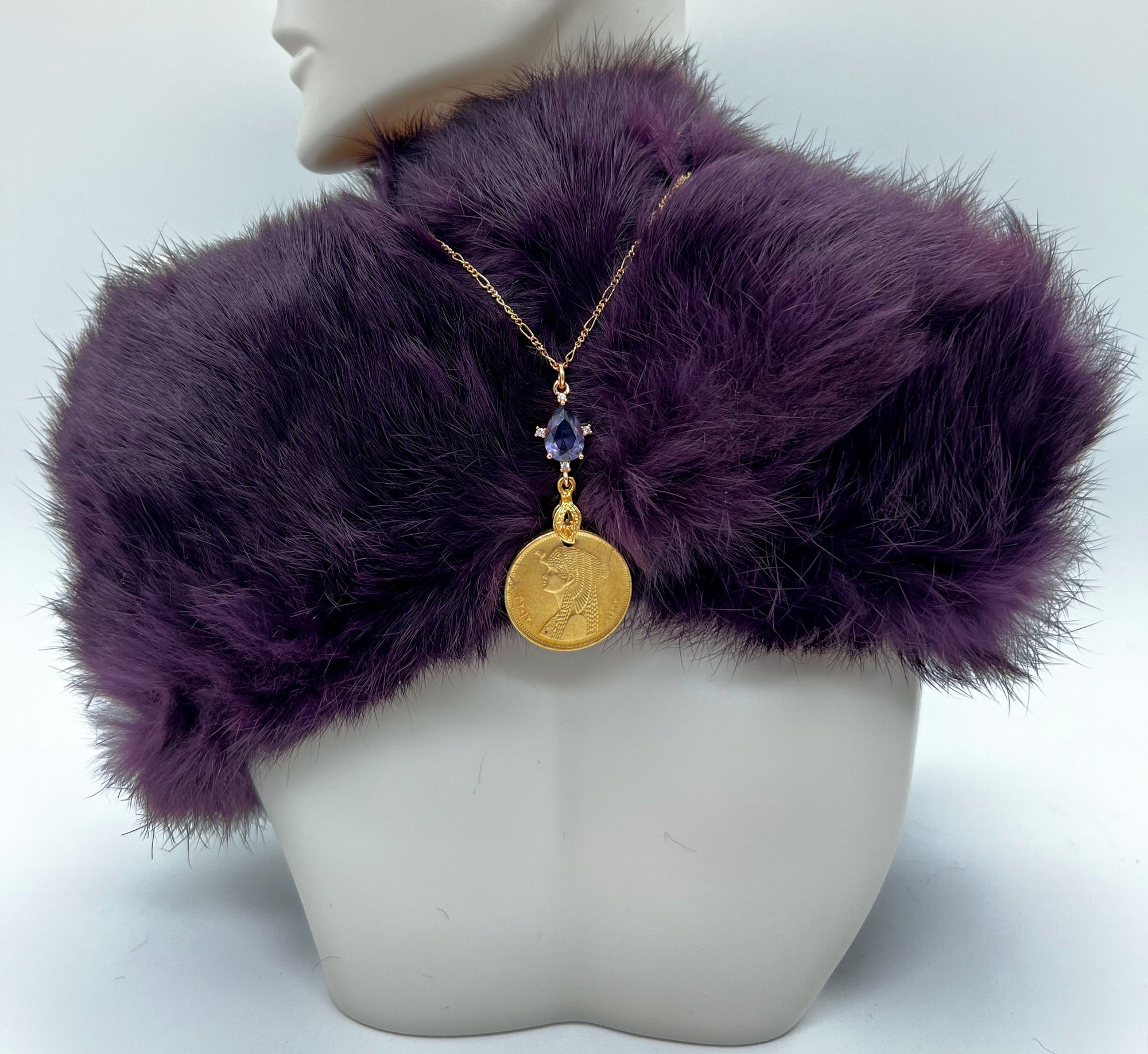 Cleopatra Egyptian Coin and Pear Charm Necklace