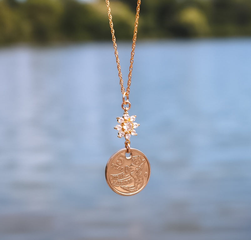 Spain Coin | Sunburst Charm Necklace